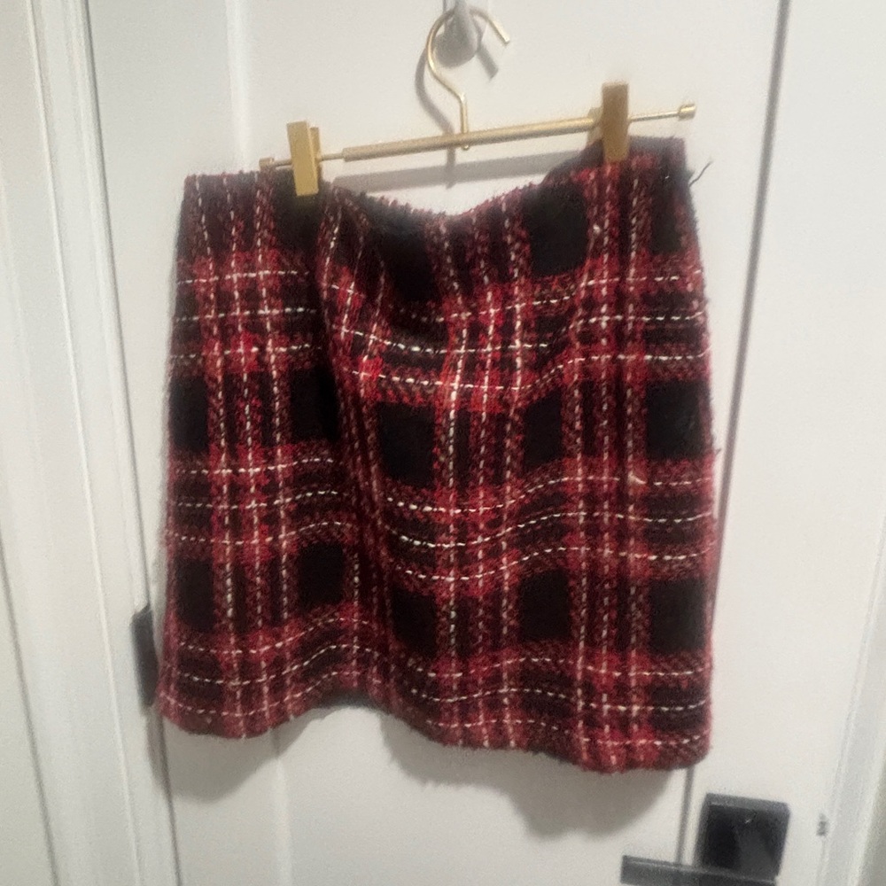 LOFT Red and Black Plaid Mini Skirt